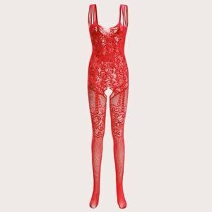 New Red Mesh Full Length Body Stocking Lingerie